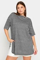 yours camiseta amplia con lino de rayas grises mujer curvy y tallas grandes yours