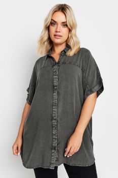 Yours Camisa Algodón Gris De Cambray, Mujer Curvy Y Tallas Grandes, Yours