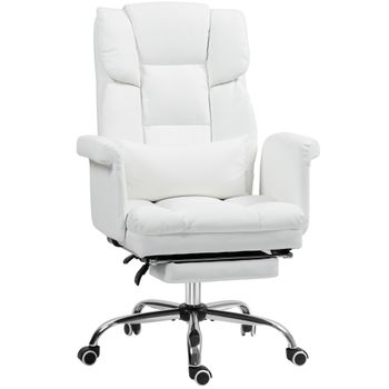 HOMCOM Silla ergonómica de oficina, regulable en altura 48-56 cm, respaldo reclinable, reposapiés, blanco