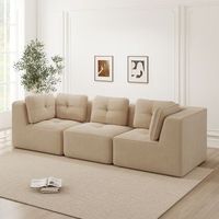 sofa rinconera modular beige de tres plazas pana y asiento profundo de 74 cm