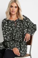 yours curve black floral print tie neck boho top mujer curvy y tallas grandes yours