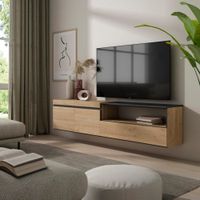 mueble tv efecto madera roble y negro 200x35x45cm colgado