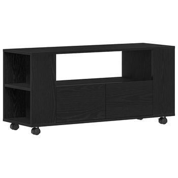 Mueble Tv | Mueble De Salón | Gabinete De Tv Ruedas Madera Ingeniería Roble Negro 102x34,5x43cm