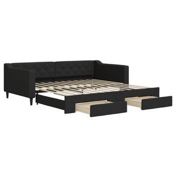 Sofá Cama | Cama Para Adulto | Sofá Convertible Nido Con Cajones Tela Negro 100x200 Cm