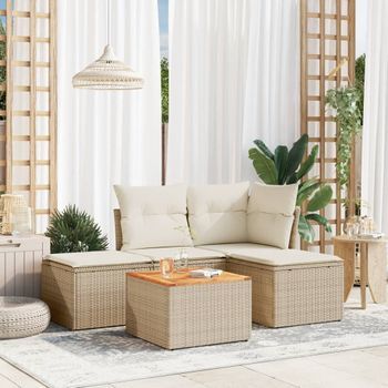 Conjunto De Sofás Jardín Con Cojines 5 Uds | Mueble Jardin Mesa Y Sillas Ratán Sintético Beige Cfw759639