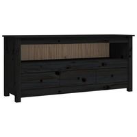 mueble tv  mueble de salon  armario tv de madera maciza de pino negro 114x35x52 cm