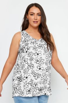 Yours Top Blanco Sin Mangas Dibujos De Flores, Mujer Curvy Y Tallas Grandes, Yours