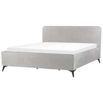 Cama De Tela 180 X 200 Clásico Minimalista Cabecero Patas De Metal Negras Dormitorio Gris Claro Valognes