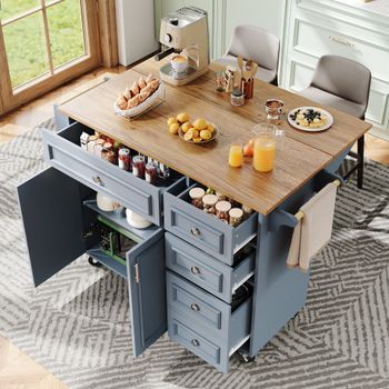 Isla De Cocina - Azul - Multifuncional - Plegable - 110x75x92 Cm