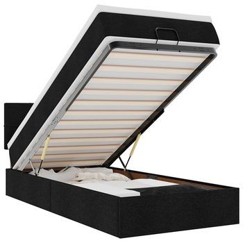Estructura De Cama Otomana Con Colchón Tela Negra 80x200cm Vidaxl