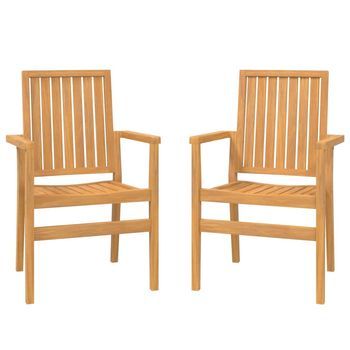 Pack 2 Uds Sillas De Jardín | Silla De Exterior | Sillón Apilables Madera De Teca 56,5x57,5x91 Cm