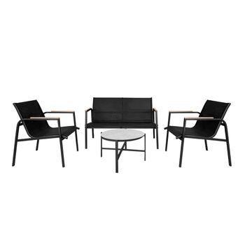 Acomoda Textil – Conjunto Jardín De Sofá + 2 Sillones + Mesa De Acero Resistente, Decorativo Y Ligero. Asiento Para Exterior En Patio, Balcón Y Terraza De Fácil Instalación. (negro, 4 Piezas)
