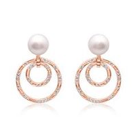 pendientes de perlas de plata 925 con circulo rosa