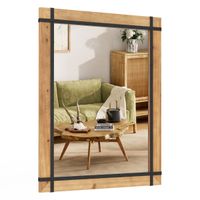 costway espejo decorativo de pared colgante marco de madera de abeto espejo de pared de interior 77 x 995 x 25 cm natural
