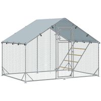 pawhut gallinero metalico de exterior de 3x2m con percha multiusos comedero colgante tipo brocheta y lona protectora resistente