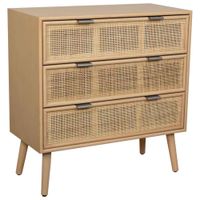 comoda de mdf y rattan 3 cajones marron 75x35x78h cm