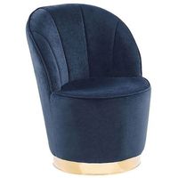 sillon tapizado en terciopelo azul oscuro base de metal redonda decorativa silla coctel glamour alby