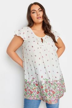 Yours Blusa Blanca De Flores Y Mariposas, Mujer Curvy Y Tallas Grandes, Yours