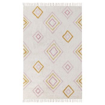 Alfombra Rectanguar Moderna De Algodón Con Formas Geométricas En Color Blanco Crema 140 X 200 Cm Lashe