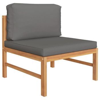 Conjunto De Muebles De Jardín 2 Uds | Mesa Y Sillas Madera Teca Cojines Gris Oscuro