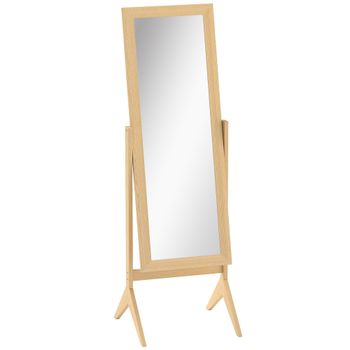 HOMCOM Espejo de Pie Cuerpo Entero Reclinable 47x46x148 cm Espejo de Cuerpo Entero Independiente con Marco rectangular Roble