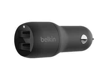 Cargador USB para coche - Belkin CCB001btBK, Dispositivos con carga USB-A, Doble puerto, 24W 12 vatios por Negro