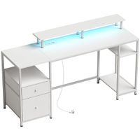homcom mesa de escritorio con luces led cajones tomas de corriente puertos usb y soporte para monitor 1555x48x885 cm blanco   aosom espana