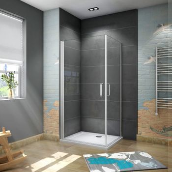 Aica Mampara De Ducha Cuadrada Abatible Giratoria Perfil Blanco/gris Mate Vidrio Templado 5mm (780-800)x(780-800)x1850mm