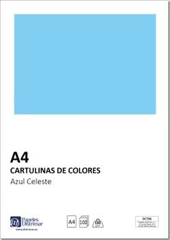 Distrimar DCT06 - Paquete de 100 cartulinas, A4, 180 gr/m2, color azul celeste