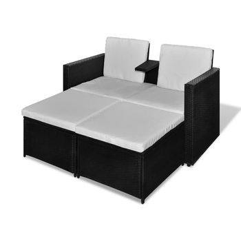 Set Muebles De Jardín 4 Piezas | Mobiliario De Jardín Y Cojines Ratán Sintético Negro