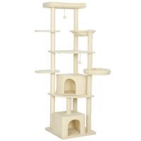 pawhut arbol para gatos alto 200 cm multinivel con 2 casitas 2 camas y hamaca estructura para 2-3 gatos beige   aosom espana