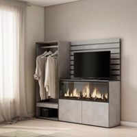aparador efecto madera cemento 167x35x145cm chimenea efecto fuego