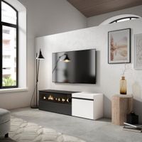 mueble tv efecto madera blanco y negro 150x35x45 chimenea efecto fuego