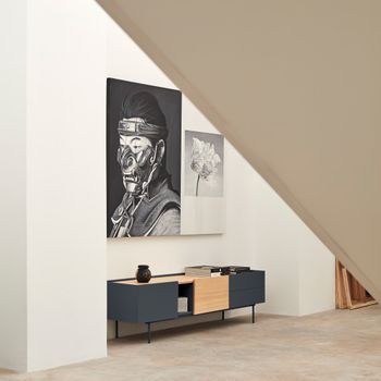 Mueble de tv 2 puertas 2 cajones gris antracita y roble