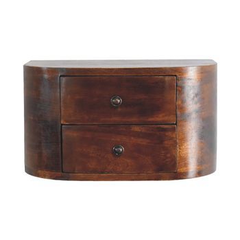 Mesita De Noche Flotante De Madera Maciza, Estilo Artesanal, Modelo Lunar, Con 2 Cajones, Color Castaño.