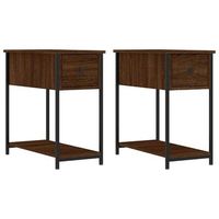 juego de 2 mesitas de noche - mesillas madera ingenieria marron roble 30x60x60 cm mc6029