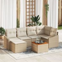 conjunto de sofa de 7 piezas con cojines beige de poliratan acacia v9698 unico  beige