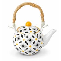 tetera de ceramica con asa de bambu blanca y negra 22 cm