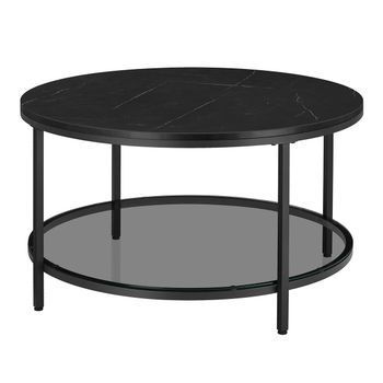 Mesa De Centro Redonda Minimalista - Mármol Negro Y Negro Tinta