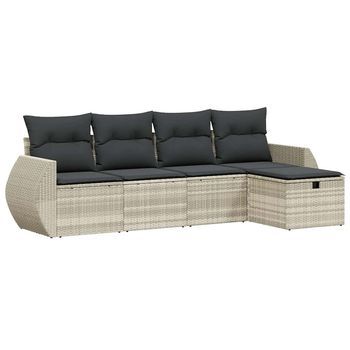 Set De Sofás Jardín Y Cojines 5 Piezas Ratán Sintético Gris Claro