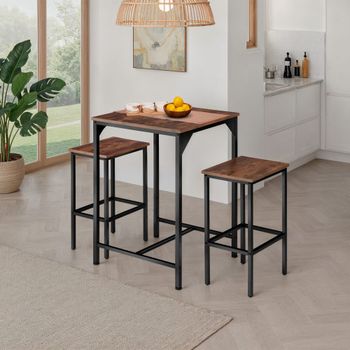 Conjunto de mesa y taburetes altos de estilo industrial madera oscura