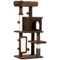 pawhut arbol rascador para gatos 104 cm con plataformas poste con cepillo bolas colgantes y almohadilla para rascar marron