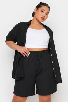 Yours Bermudas Negras Tejido Rugoso, Mujer Curvy Y Tallas Grandes, Yours