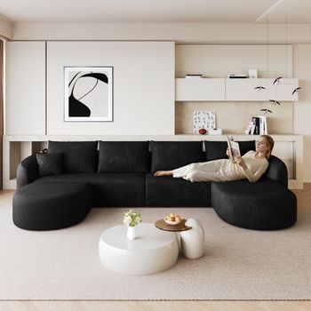 Sofá Modular De Esquina En Forma De U - Mueble De Salón - Chenilla - Negro (336x168x85cm)