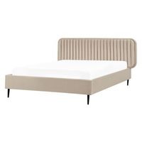 cama con somier moderna tapizado terciopelo cabecero patas de metal gris pardo 140 x 200 cm brin