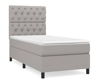 cama box spring con colchon tela gris claro 80x200 cm diseno de botones