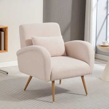 Sillón De Salón De Tela Teddy Metal Homcom 77x77x83 Cm - Beige
