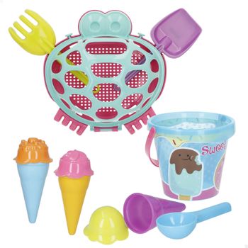 Color Beach set de playa Cangrejo con cubo de 14 cm, palas, rastrillo y moldes de helado, incluye red de almacenamiento con asa, ideal para jugar en la arena, playa o parque, niños desde 18 meses