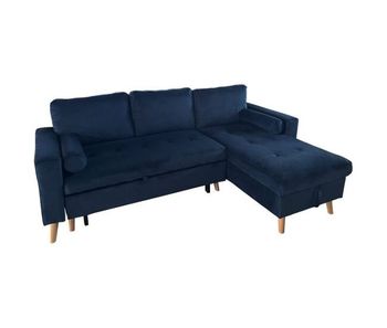 Sofá cama esquinero de 3 plazas james en terciopelo azul