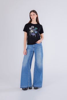 camiseta con flores de lentejuelas black